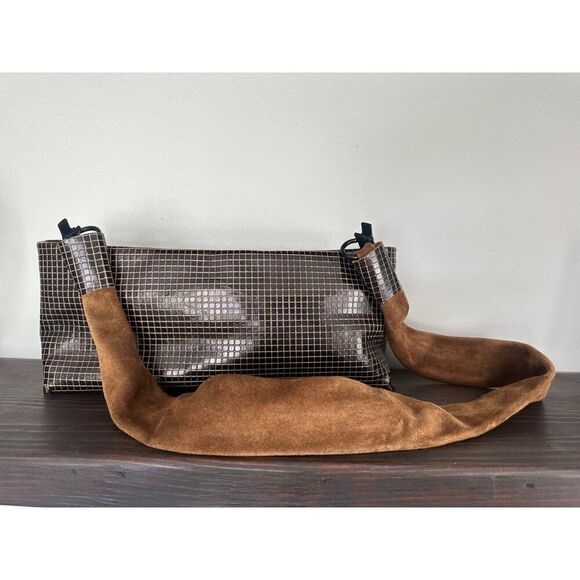 Daniella Lehavi Brown Leather Rectangle Shoulder Bag with Suede Strap - Picture 1 of 15